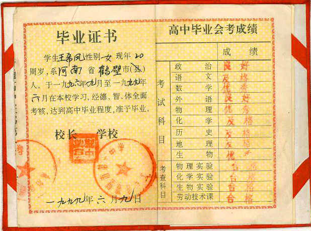 90年代高中毕业证样本_图片大全