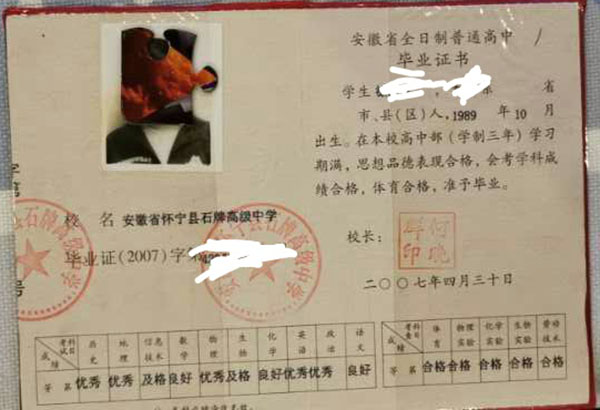 2009年高中毕业证样本_图片_学籍号