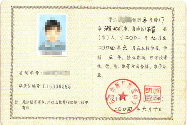 赤壁市南鄂高中毕业证样本（高清图片）